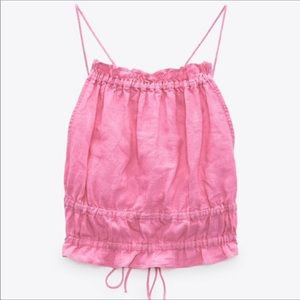 ZARA LINEN PINK STRAPPY TOP
